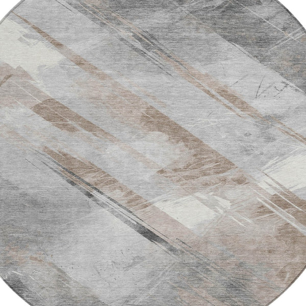 HomeRoots 5' Stylish Striped Washable Area Rug for Indoor and Outdoor Spaces - Durable, Easy-Clean Design Taupe 8' x 8' 611437