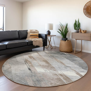 HomeRoots 5' Stylish Striped Washable Area Rug for Indoor and Outdoor Spaces - Durable, Easy-Clean Design Taupe 8' x 8' 611437