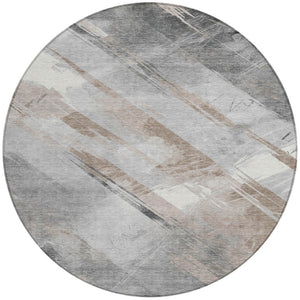 HomeRoots 5' Stylish Striped Washable Area Rug for Indoor and Outdoor Spaces - Durable, Easy-Clean Design Taupe 8' x 8' 611437