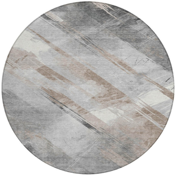 HomeRoots 5' Stylish Striped Washable Area Rug for Indoor and Outdoor Spaces - Durable, Easy-Clean Design Taupe 8' x 8' 611437
