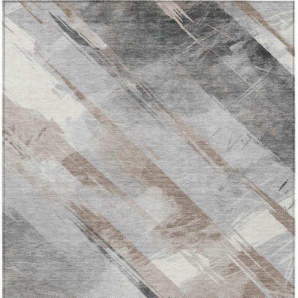 HomeRoots 5' Stylish Striped Washable Area Rug for Indoor and Outdoor Spaces - Durable, Easy-Clean Design Taupe 8' x 10' 611438