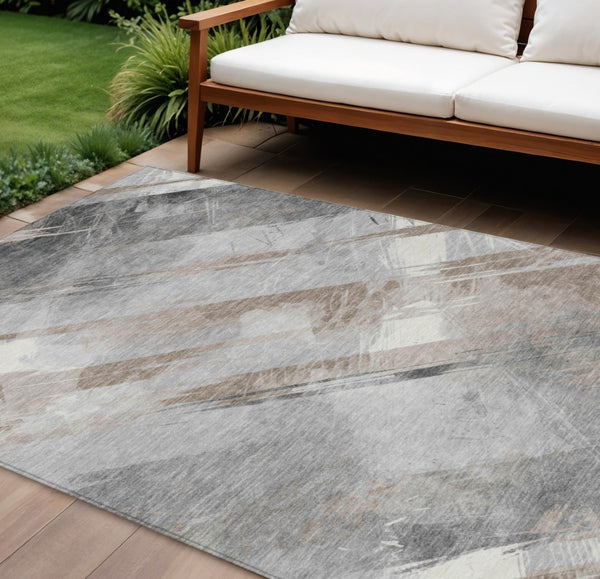 HomeRoots 5' Stylish Striped Washable Area Rug for Indoor and Outdoor Spaces - Durable, Easy-Clean Design Taupe 8' x 10' 611438