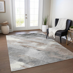 HomeRoots 5' Stylish Striped Washable Area Rug for Indoor and Outdoor Spaces - Durable, Easy-Clean Design Taupe 8' x 10' 611438