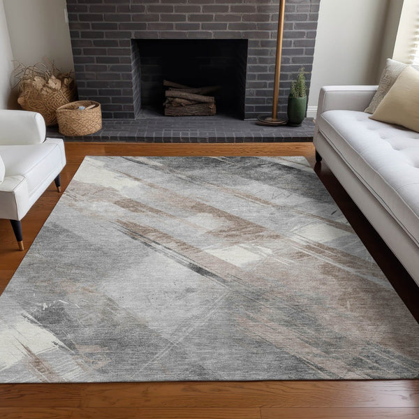 HomeRoots 5' Stylish Striped Washable Area Rug for Indoor and Outdoor Spaces - Durable, Easy-Clean Design Taupe 8' x 10' 611438