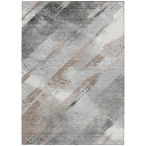 HomeRoots 5' Stylish Striped Washable Area Rug for Indoor and Outdoor Spaces - Durable, Easy-Clean Design Taupe 9' x 12' 611439