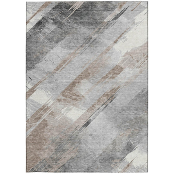 HomeRoots 5' Stylish Striped Washable Area Rug for Indoor and Outdoor Spaces - Durable, Easy-Clean Design Taupe 9' x 12' 611439