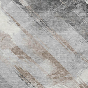 HomeRoots 5' Stylish Striped Washable Area Rug for Indoor and Outdoor Spaces - Durable, Easy-Clean Design Taupe 9' x 12' 611439