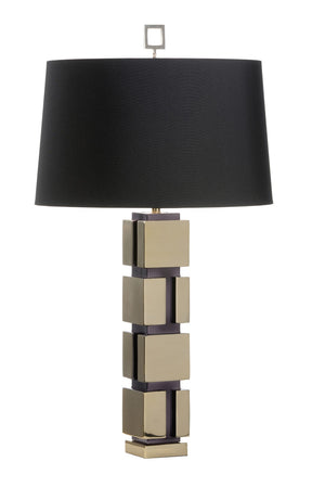 Wildwood Holton Sculptural Table Lamp With Brass Column & Black Drum Shade — Compact Modern Accent Light For Desks 61144