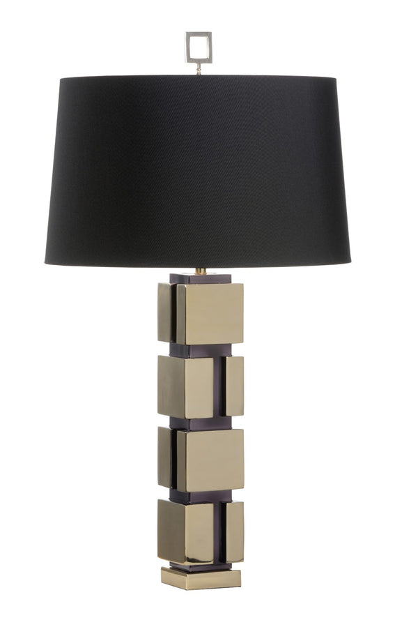 Wildwood Holton Sculptural Table Lamp With Brass Column & Black Drum Shade — Compact Modern Accent Light For Desks 61144