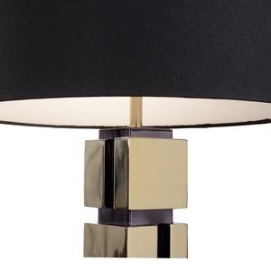Wildwood Holton Sculptural Table Lamp With Brass Column & Black Drum Shade — Compact Modern Accent Light For Desks 61144