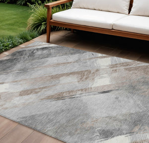 HomeRoots 5' Stylish Striped Washable Area Rug for Indoor and Outdoor Spaces - Durable, Easy-Clean Design Taupe 10' x 14' 611440
