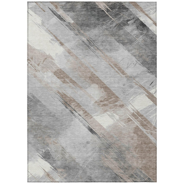 HomeRoots 5' Stylish Striped Washable Area Rug for Indoor and Outdoor Spaces - Durable, Easy-Clean Design Taupe 10' x 14' 611440