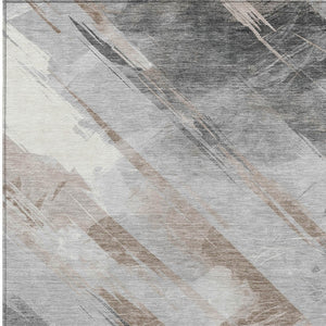 HomeRoots 5' Stylish Striped Washable Area Rug for Indoor and Outdoor Spaces - Durable, Easy-Clean Design Taupe 10' x 14' 611440