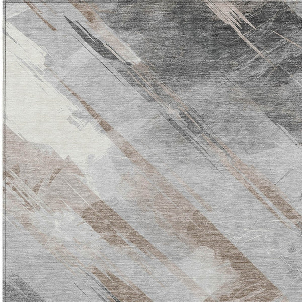 HomeRoots 5' Stylish Striped Washable Area Rug for Indoor and Outdoor Spaces - Durable, Easy-Clean Design Taupe 10' x 14' 611440
