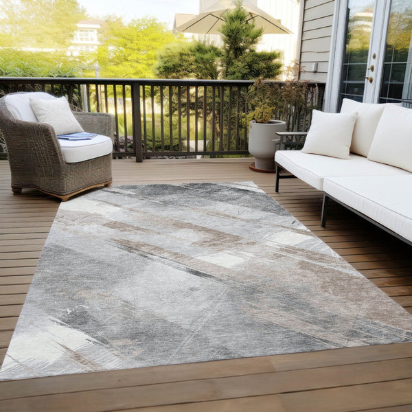 HomeRoots 5' Stylish Striped Washable Area Rug for Indoor and Outdoor Spaces - Durable, Easy-Clean Design Taupe 10' x 14' 611440