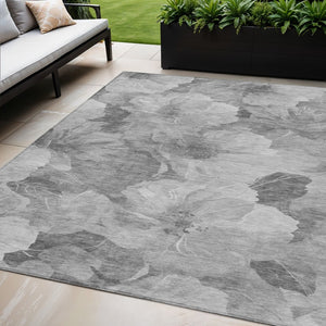 HomeRoots 5' Timeless Floral Charcoal Area Rug - Machine Washable, Durable for Indoor & Outdoor Use, Versatile Gray 5' x 7'6" 611442