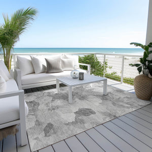 HomeRoots 5' Timeless Floral Charcoal Area Rug - Machine Washable, Durable for Indoor & Outdoor Use, Versatile Gray 5' x 7'6" 611442