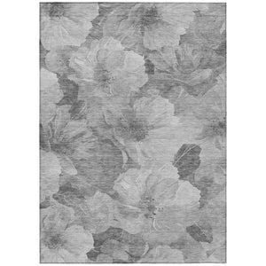 HomeRoots 5' Timeless Floral Charcoal Area Rug - Machine Washable, Durable for Indoor & Outdoor Use, Versatile Gray 5' x 7'6" 611442