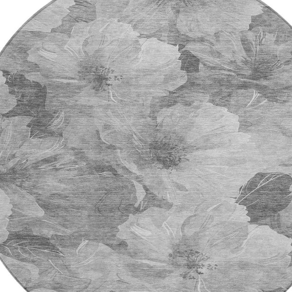 HomeRoots 5' Timeless Floral Charcoal Area Rug - Machine Washable, Durable for Indoor & Outdoor Use, Versatile Gray 8' x 8' 611443