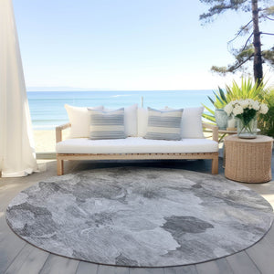 HomeRoots 5' Timeless Floral Charcoal Area Rug - Machine Washable, Durable for Indoor & Outdoor Use, Versatile Gray 8' x 8' 611443