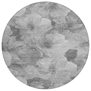 HomeRoots 5' Timeless Floral Charcoal Area Rug - Machine Washable, Durable for Indoor & Outdoor Use, Versatile Gray 8' x 8' 611443
