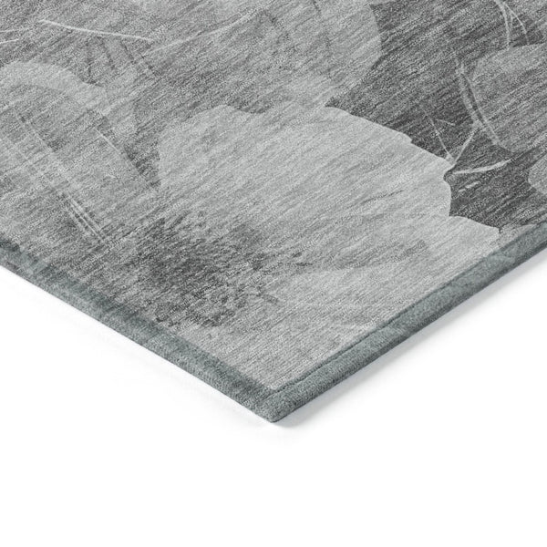 HomeRoots 5' Timeless Floral Charcoal Area Rug - Machine Washable, Durable for Indoor & Outdoor Use, Versatile Gray 8' x 8' 611443
