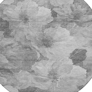 HomeRoots 5' Timeless Floral Charcoal Area Rug - Machine Washable, Durable for Indoor & Outdoor Use, Versatile Gray 8' x 8' 611443