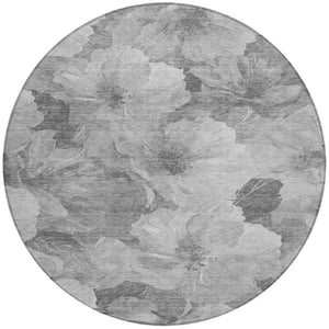 HomeRoots 5' Timeless Floral Charcoal Area Rug - Machine Washable, Durable for Indoor & Outdoor Use, Versatile Gray 8' x 8' 611443
