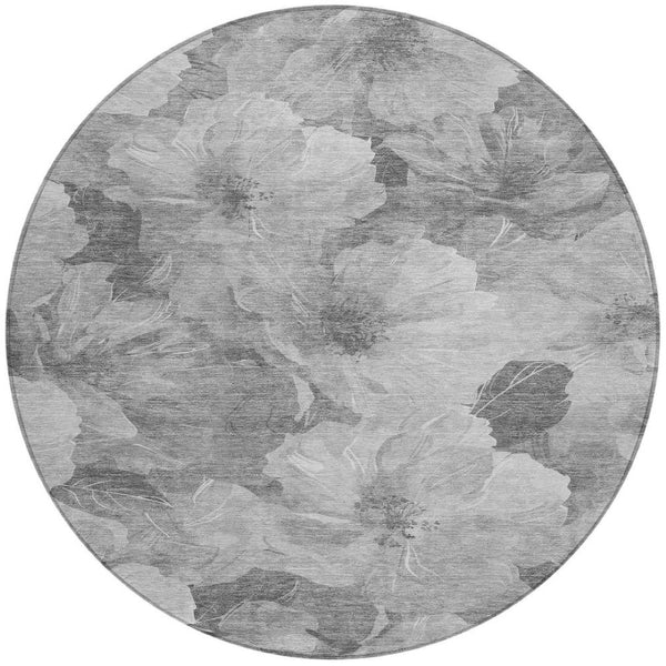 HomeRoots 5' Timeless Floral Charcoal Area Rug - Machine Washable, Durable for Indoor & Outdoor Use, Versatile Gray 8' x 8' 611443