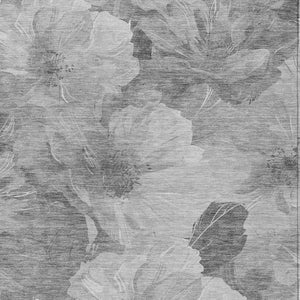 HomeRoots 5' Timeless Floral Charcoal Area Rug - Machine Washable, Durable for Indoor & Outdoor Use, Versatile Gray 8' x 10' 611444