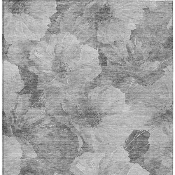 HomeRoots 5' Timeless Floral Charcoal Area Rug - Machine Washable, Durable for Indoor & Outdoor Use, Versatile Gray 8' x 10' 611444