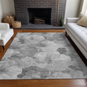 HomeRoots 5' Timeless Floral Charcoal Area Rug - Machine Washable, Durable for Indoor & Outdoor Use, Versatile Gray 8' x 10' 611444