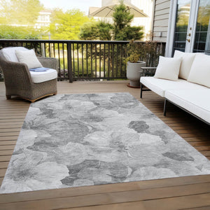 HomeRoots 5' Timeless Floral Charcoal Area Rug - Machine Washable, Durable for Indoor & Outdoor Use, Versatile Gray 9' x 12' 611445