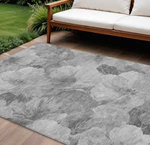 HomeRoots 5' Timeless Floral Charcoal Area Rug - Machine Washable, Durable for Indoor & Outdoor Use, Versatile Gray 10' x 14' 611446
