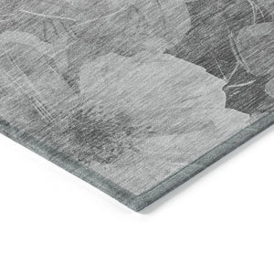HomeRoots 5' Timeless Floral Charcoal Area Rug - Machine Washable, Durable for Indoor & Outdoor Use, Versatile Gray 10' x 14' 611446