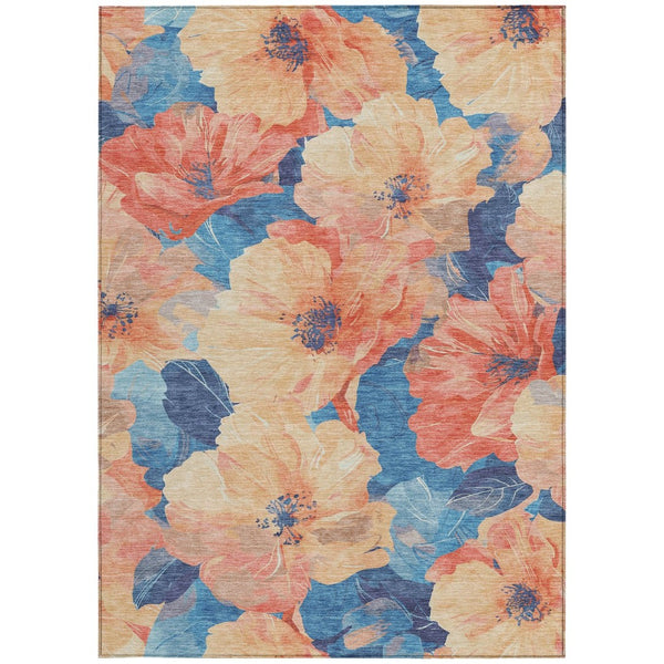 HomeRoots 5' Timeless Floral Charcoal Area Rug - Machine Washable, Durable for Indoor & Outdoor Use, Versatile Peach 5' x 7'6" 611454