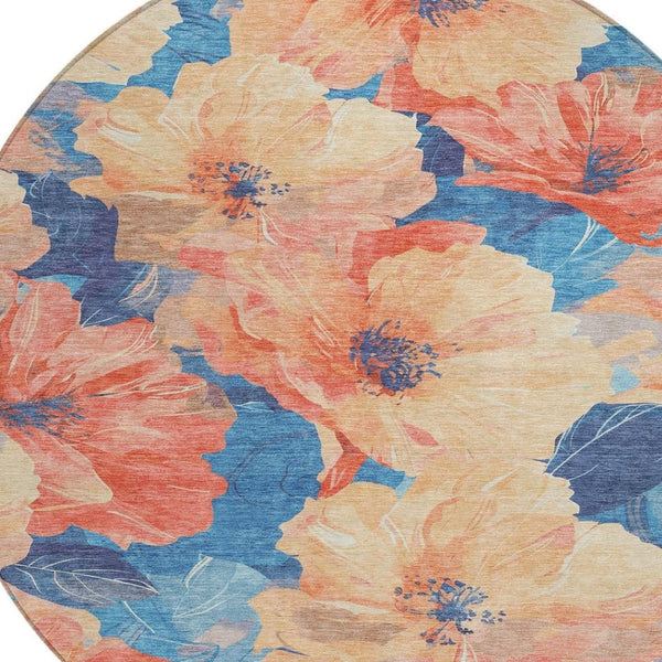 HomeRoots 5' Timeless Floral Charcoal Area Rug - Machine Washable, Durable for Indoor & Outdoor Use, Versatile Peach 8' x 8' 611455