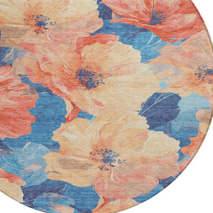 HomeRoots 5' Timeless Floral Charcoal Area Rug - Machine Washable, Durable for Indoor & Outdoor Use, Versatile Peach 8' x 8' 611455