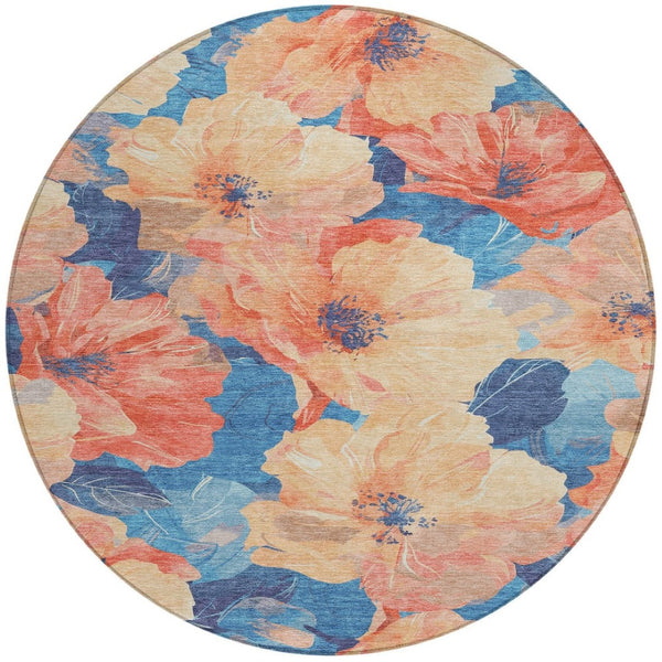 HomeRoots 5' Timeless Floral Charcoal Area Rug - Machine Washable, Durable for Indoor & Outdoor Use, Versatile Peach 8' x 8' 611455