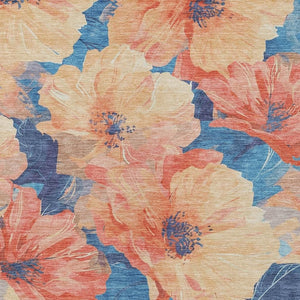HomeRoots 5' Timeless Floral Charcoal Area Rug - Machine Washable, Durable for Indoor & Outdoor Use, Versatile Peach 8' x 10' 611456