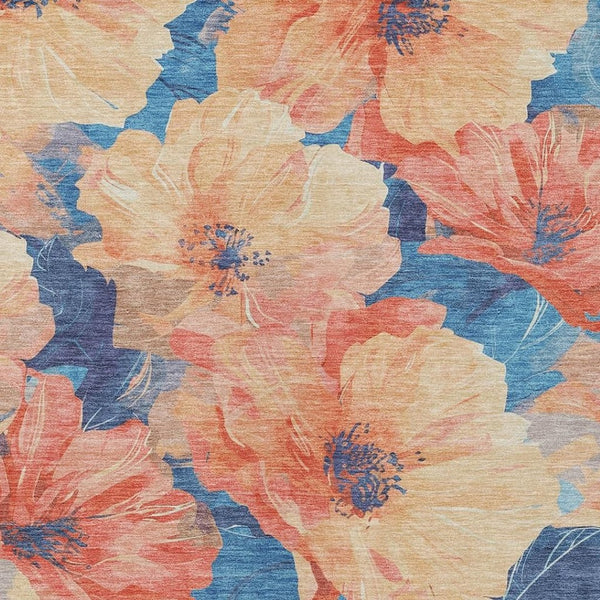 HomeRoots 5' Timeless Floral Charcoal Area Rug - Machine Washable, Durable for Indoor & Outdoor Use, Versatile Peach 8' x 10' 611456