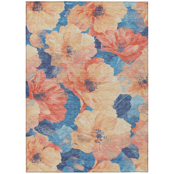 HomeRoots 5' Timeless Floral Charcoal Area Rug - Machine Washable, Durable for Indoor & Outdoor Use, Versatile Peach 8' x 10' 611456