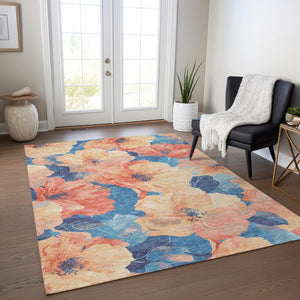 HomeRoots 5' Timeless Floral Charcoal Area Rug - Machine Washable, Durable for Indoor & Outdoor Use, Versatile Peach 8' x 10' 611456