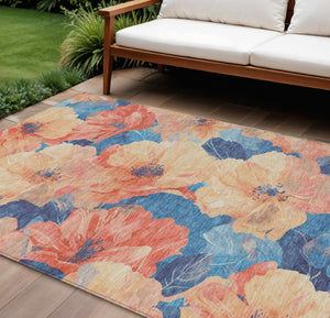 HomeRoots 5' Timeless Floral Charcoal Area Rug - Machine Washable, Durable for Indoor & Outdoor Use, Versatile Peach 9' x 12' 611457