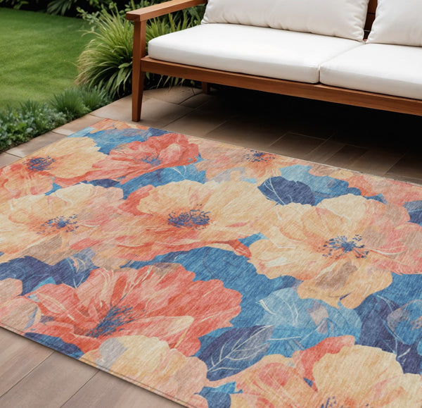HomeRoots 5' Timeless Floral Charcoal Area Rug - Machine Washable, Durable for Indoor & Outdoor Use, Versatile Peach 9' x 12' 611457
