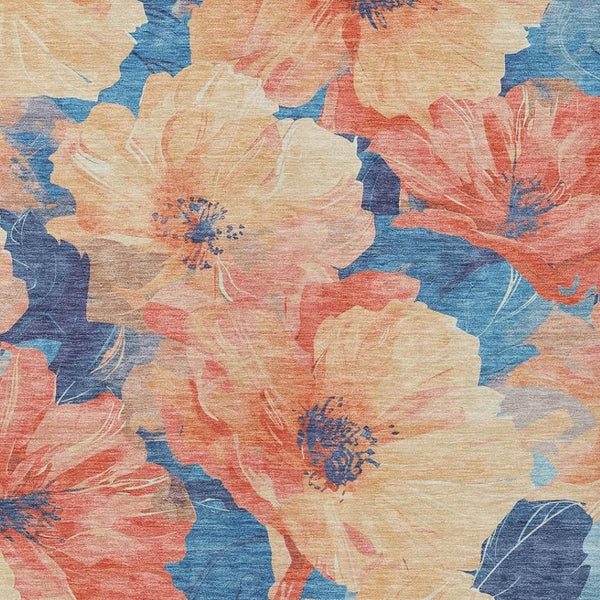 HomeRoots 5' Timeless Floral Charcoal Area Rug - Machine Washable, Durable for Indoor & Outdoor Use, Versatile Peach 9' x 12' 611457