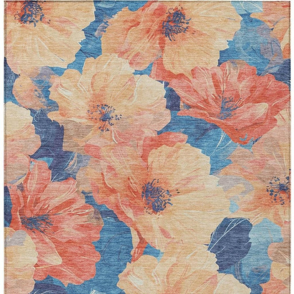 HomeRoots 5' Timeless Floral Charcoal Area Rug - Machine Washable, Durable for Indoor & Outdoor Use, Versatile Peach 9' x 12' 611457