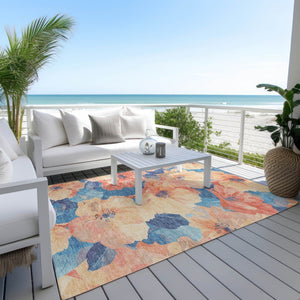 HomeRoots 5' Timeless Floral Charcoal Area Rug - Machine Washable, Durable for Indoor & Outdoor Use, Versatile Peach 9' x 12' 611457