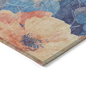 HomeRoots 5' Timeless Floral Charcoal Area Rug - Machine Washable, Durable for Indoor & Outdoor Use, Versatile Peach 9' x 12' 611457