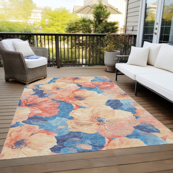 HomeRoots 5' Timeless Floral Charcoal Area Rug - Machine Washable, Durable for Indoor & Outdoor Use, Versatile Peach 9' x 12' 611457
